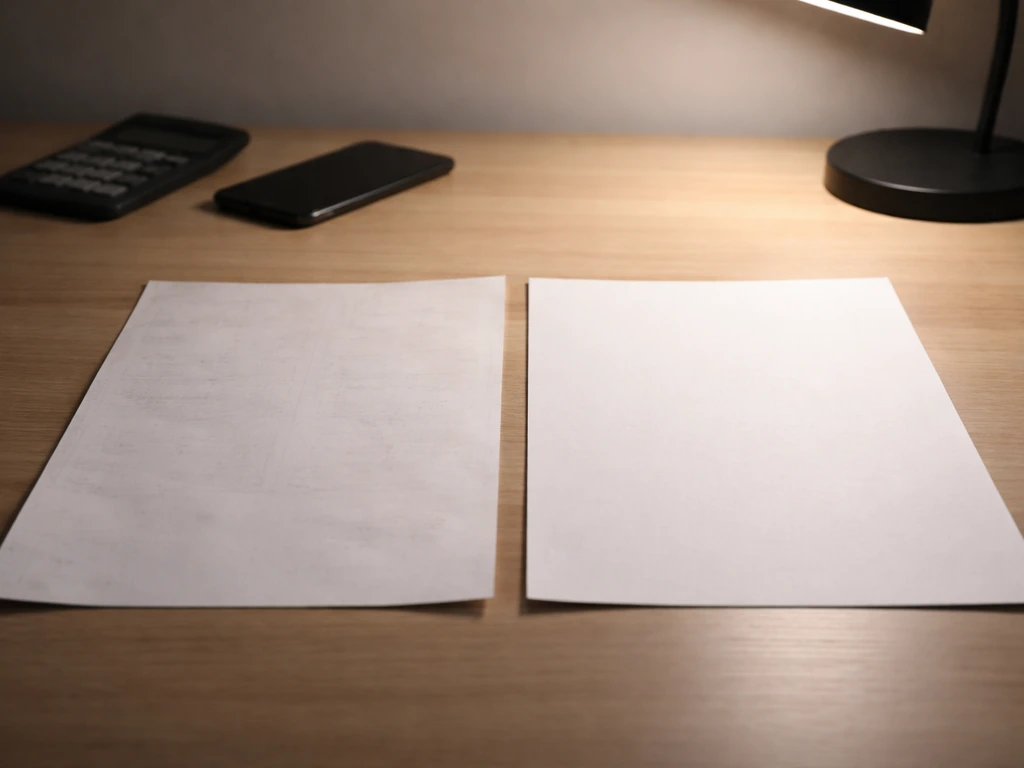 Two contrasting blank financial documents on a desk, symbolizing conflicting missing net worth figures.