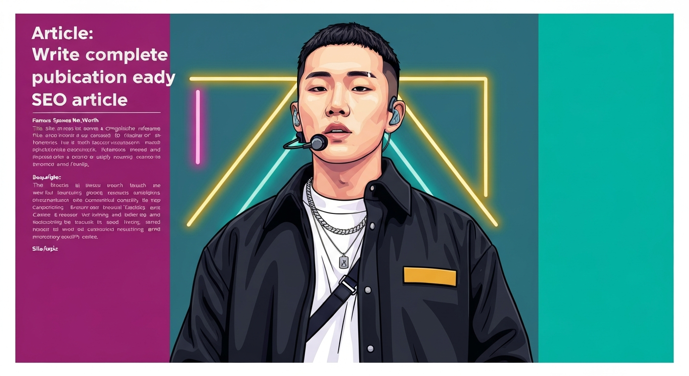 Stylized illustrated portrait of BM (Matthew Kim) in a colorful K-pop promotional style (non-photorealistic).
