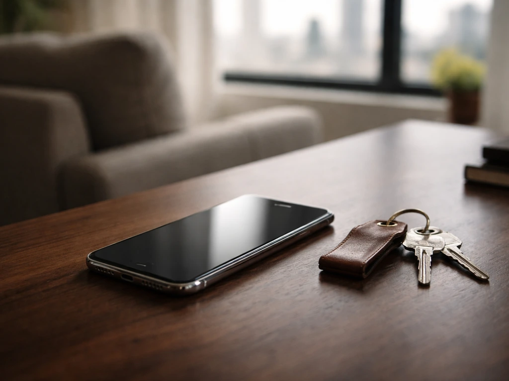Minimal photo of a smartphone beside luxury keys on a desk, suggesting a public-profile partner inquiry.