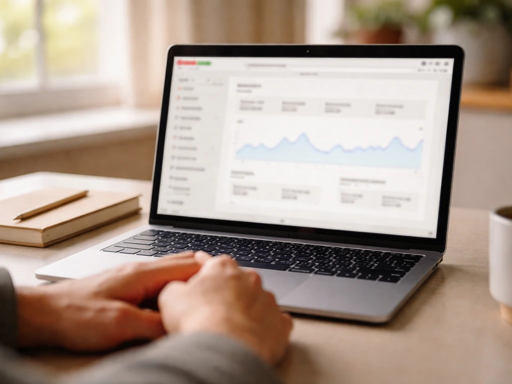 Close-up of a laptop showing generic YouTube analytics-style dashboard for a homestead channel.