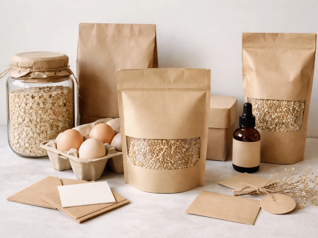 Minimal still life of assorted farm-and-supply product packaging with branded inserts, suggesting brand sponsorships.