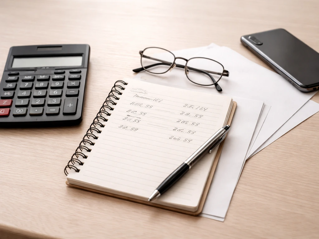 Minimal photo of a calculator beside a notebook with income figures and streaming-related earnings notes